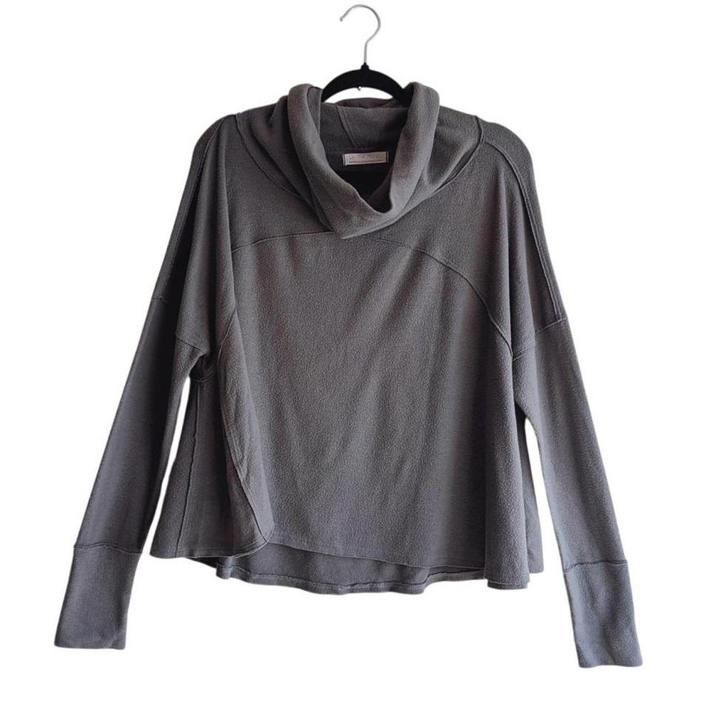 Free People Lagenlook Whimsigoth Gray Flowy Oversized Funnel Neck Sweatshirt